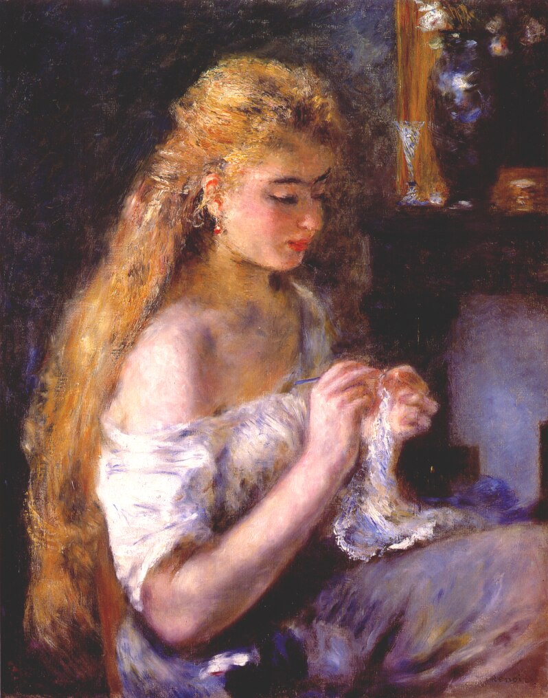 Girl crocheting 1875